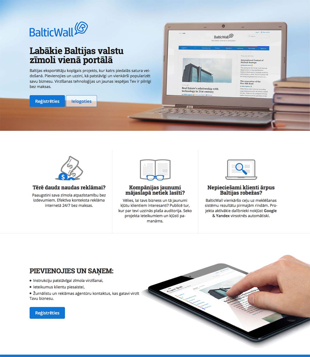 Landing page dizains